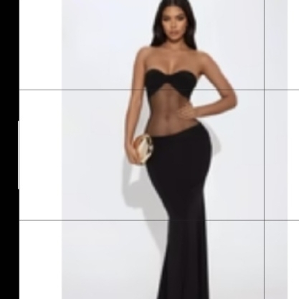 Fashion Nova Black Strapless Mesh Gown
